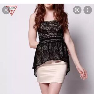 NEW GUESS Dakota Black Beige Lace Strapless Dress